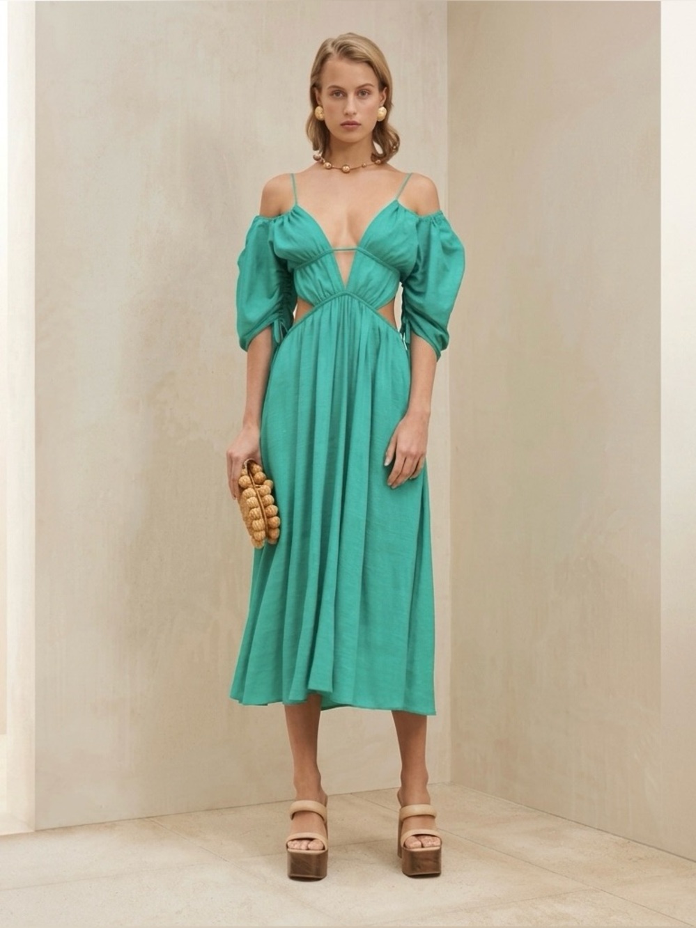 Cult Gaia Charlize Midi Dress in Erba Nubby Faille Sz XS BNWT